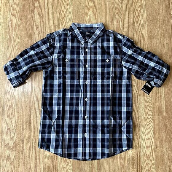 Urban Pipeline Plaid Button Up Black Gray Large - Picture 1 of 11
